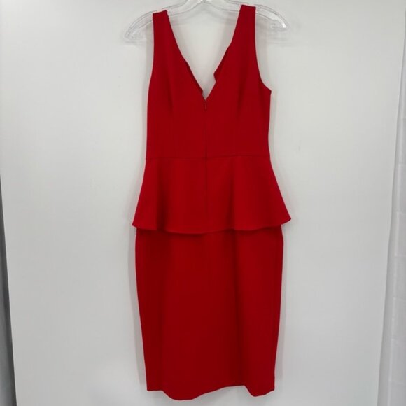 Eliza J Women  s VNeck Ruffle Midi Sheath Dress Red Size 6 - Picture 3 of 10